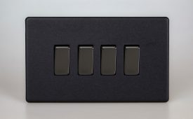 Varilight Urban Screwless Matt Black 4-Gang 10A 1- or 2-Way Rocker Switch (Twin Plate)