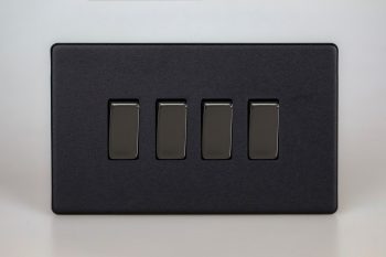 Varilight Urban Screwless Matt Black 4-Gang 10A 1- or 2-Way Rocker Switch (Twin Plate)