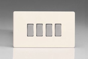 Varilight Flat Plate Screwless Primed 4 Gang 10A 1 or 2-Way Rocker Switch (Twin Plate)