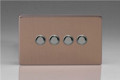 Varilight Flat Plate Screwless Brushed Bronze 4-Gang 6A 1- or 2-Way Push-On/Off Impulse Switch (Twin Plate)