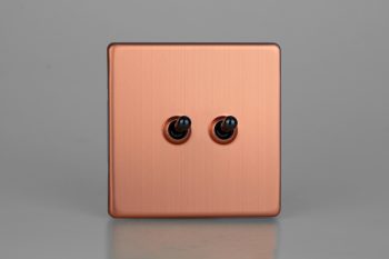 Varilight Urban Screwless Brushed Copper 2-Gang 10A 1- or 2-Way Toggle Switch
