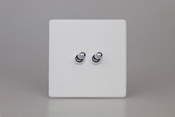 Varilight Flat Plate Screwless Primed 2-Gang 10A 1- or 2-Way Toggle Switch