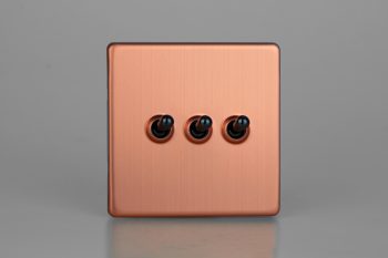 Varilight Urban Screwless Brushed Copper 3-Gang 10A 1- or 2-Way Toggle Switch