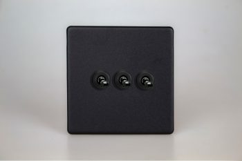 Varilight Urban Screwless Matt Black 3-Gang 10A 1- or 2-Way Toggle Switch