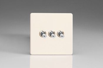 Varilight Flat Plate Screwless Primed 3-Gang 10A 1- or 2-Way Toggle Switch