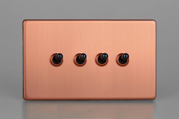 Varilight Urban Screwless Brushed Copper 4-Gang 10A 1- or 2-Way Toggle Switch (Twin Plate)