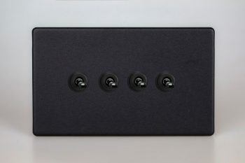 Varilight Urban Screwless Matt Black 4-Gang 10A 1- or 2-Way Toggle Switch (Twin Plate)