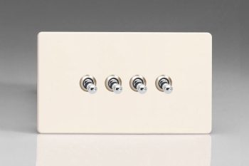 Varilight Flat Plate Screwless Primed 4-Gang 10A 1- or 2-Way Toggle Switch (Twin Plate)