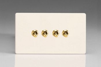 Varilight Flat Plate Screwless Primed Vogue 4-Gang 10A 1- or 2-Way Toggle Switch (Twin Plate)