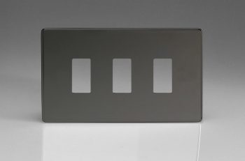 Varilight Flat Plate Screwless Iridium Black 3-Gang Screwless PowerGrid Plate including Yoke (Twin Plate)