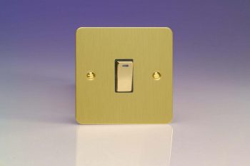 Varilight Ultraflat Brushed Brass 1-Gang 20A Double Pole Rocker Switch + Neon Indicator Light