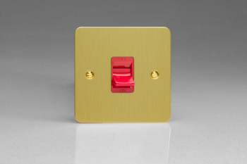 Varilight Ultraflat Brushed Brass 45A Cooker Switch (Single Plate, Red Rocker)