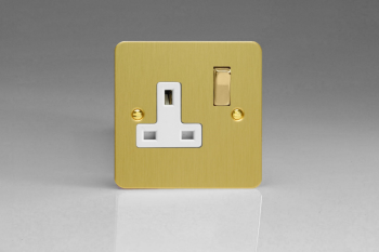Varilight Ultraflat Brushed Brass 1-Gang 13A Double Pole Switched Socket with Metal Rockers