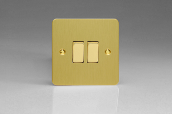 Varilight Ultraflat Brushed Brass 2-Gang 10A Intermediate Rocker Switch