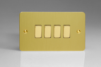 Varilight Ultraflat Brushed Brass 4-Gang 10A 1- or 2-Way Rocker Switch (Twin Plate)