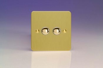 Varilight Ultraflat Brushed Brass 2-Gang 6A 1-Way Push-to-Make Momentary Switch