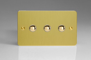 Varilight Ultraflat Brushed Brass 3-Gang 6A 1- or 2-Way Push-On/Off Impulse Switch (Twin Plate)