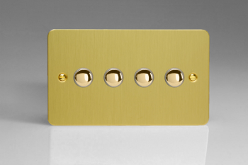 Varilight Ultraflat Brushed Brass 4-Gang 6A 1- or 2-Way Push-On/Off Impulse Switch (Twin Plate)