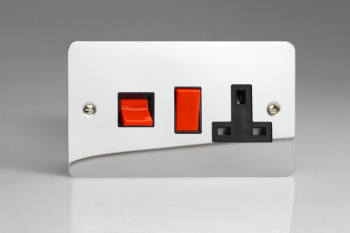 Varilight Ultraflat Polihsed Chrome 45A Cooker Panel with 13A Double Pole Switched Socket Outlet (Red Rocker)