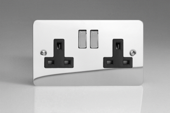 Varilight Ultraflat Polished Chrome 2-Gang 13A Double Pole Switched Socket with Metal Rockers