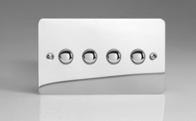 Varilight Ultraflat Polished Chrome 4-Gang 6A 1- or 2-Way Push-On/Off Impulse Switch (Twin Plate)