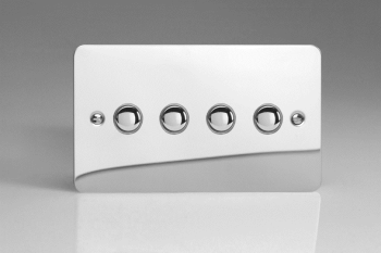 Varilight Ultraflat Polished Chrome 4-Gang 6A 1- or 2-Way Push-On/Off Impulse Switch (Twin Plate)
