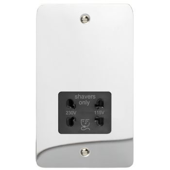 Varilight Ultra Flat Polished Chrome Dual Voltage Shaver Socket 230V/115V