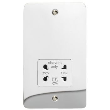 Varilight Ultra Flat Polished Chrome Dual Voltage Shaver Socket 230V/115V