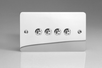 Varilight Ultraflat Polished Chrome 4-Gang 10A 1- or 2-Way Toggle Switch (Twin Plate)