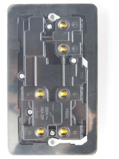 Varilight Ultraflat Polished Brass 45A Cooker Panel with 13A Double Pole Switched Socket Outlet (Red Rocker) - Image 2