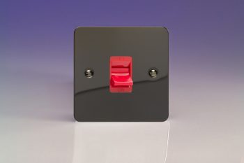 Varilight Ultraflat Iridium Black 45A Cooker Switch (Single Plate, Red Rocker)