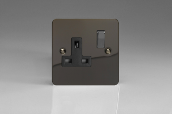 Varilight Ultraflat Iridium Black 1-Gang 13A Double Pole Switched Socket with Metal Rockers
