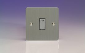 Varilight Ultraflat Brushed Steel 1-Gang 20A Double Pole Rocker Switch + Neon Indicator Light