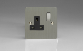 Varilight Ultraflat Brushed Steel 1-Gang 13A Double Pole Switched Socket with Metal Rockers