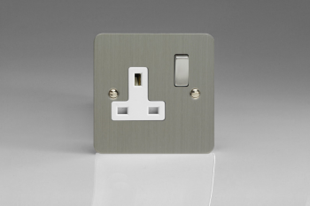 Varilight Ultraflat Brushed Steel 1-Gang 13A Double Pole Switched Socket with Metal Rockers