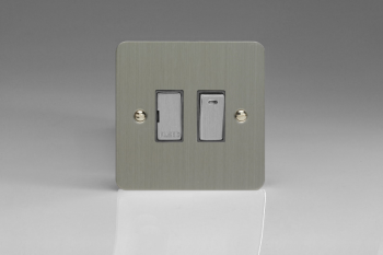 Varilight Ultraflat Brushed Steel 13A Switched Fused Spur + Neon with Metal Inserts