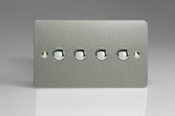 Varilight Ultraflat Brushed Steel 4-Gang 6A 1-Way Push-to-Make Momentary Switch (Twin Plate)
