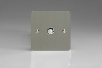 Varilight Ultraflat Brushed Steel 1-Gang 6A 1- or 2-Way Push-On/Off Impulse Switch