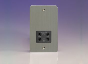 Varilight Ultra Flat Brushed Steel Dual Voltage Shaver Socket 230V/115V
