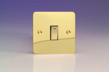 Varilight Ultraflat Polished Brass 1-Gang 20A Double Pole Rocker Switch + Neon Indicator Light