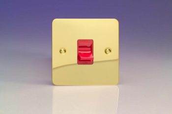 Varilight Ultraflat Polished Brass 45A Cooker Switch (Single Plate, Red Rocker)