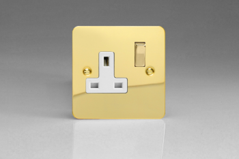 Varilight Ultraflat Polished Brass 1-Gang 13A Double Pole Switched Socket with Metal Rockers