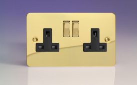 Varilight Ultraflat Polished Brass 2-Gang 13A Double Pole Switched Socket with Metal Rockers