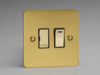 Varilight Ultraflat Polished Brass 13A Switched Fused Spur + Neon with Metal Inserts