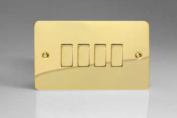 Varilight Ultraflat Polished Brass 4-Gang 10A 1- or 2-Way Rocker Switch (Twin Plate)