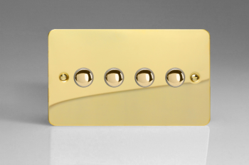 Varilight Ultraflat Polished Brass 4-Gang 6A 1-Way Push-to-Make Momentary Switch (Twin Plate)