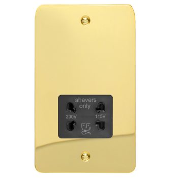 Varilight Ultra Flat Polished Brass Dual Voltage Shaver Socket 230V/115V