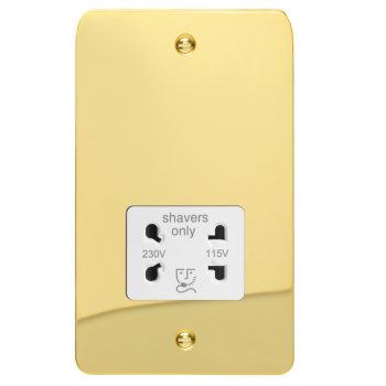 Varilight Ultra Flat Polished Brass Dual Voltage Shaver Socket 230V/115V