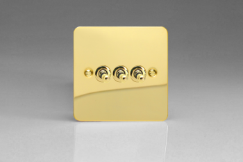 Varilight Ultraflat Polished Brass 3-Gang 10A 1- or 2-Way Toggle Switch
