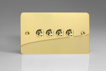 Varilight Ultraflat Polished Brass 4-Gang 10A 1- or 2-Way Toggle Switch (Twin Plate)